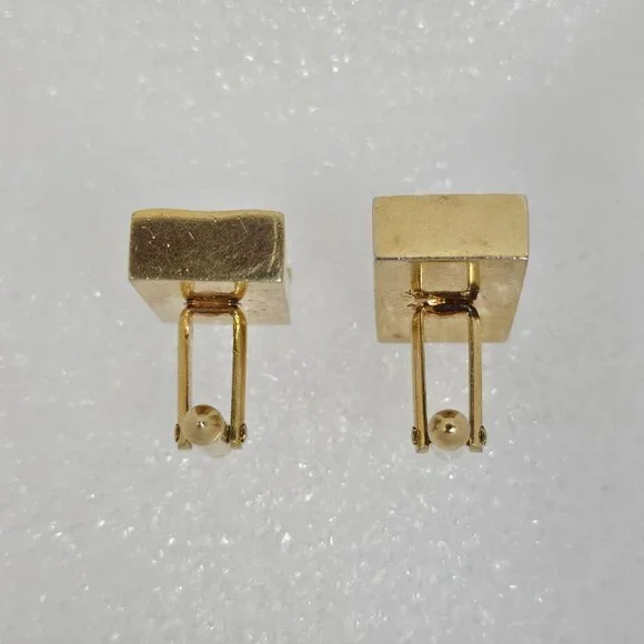 Vintage Swank Cufflinks Baguette Clear Rhinestone Gold Tone Rectangle Curved MCM - Picture 6 of 11